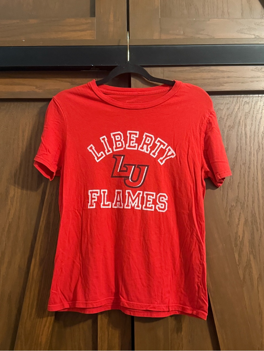 Women's Liberty University Flames Red Graphic Tee Sz L EUC
